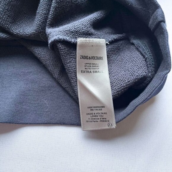 NWT ZADIG & VOLTAIRE THE UPPER SKULL STUDS SWEATSHIRT IN NAVY - XS - Picture 14 of 15